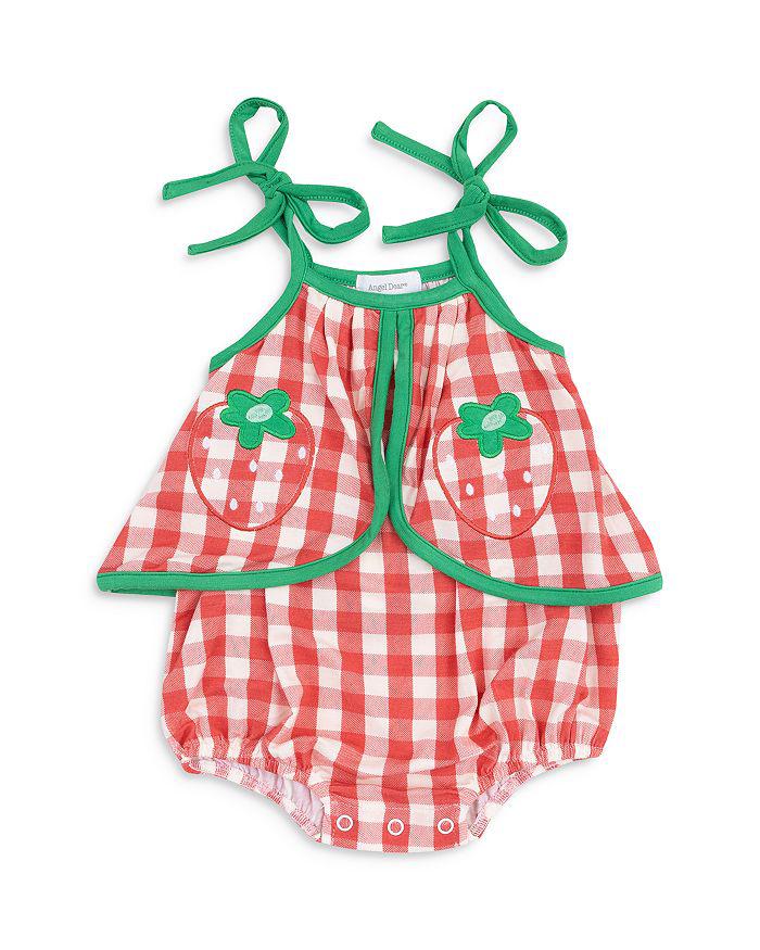 Angel Dear Girls' Strawberry Gingham Swing Front Sunsuit With Appliqués - Baby