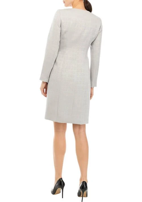 Le Suit Suit Womens Textured Jacquard Long Jewel Neck Jacket And Sheath Dress Set 2