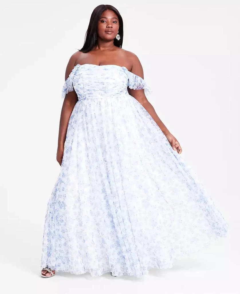 City Studios Trendy Plus Size Off-The-Shoulder Ball Gown, Created for Macy's 1