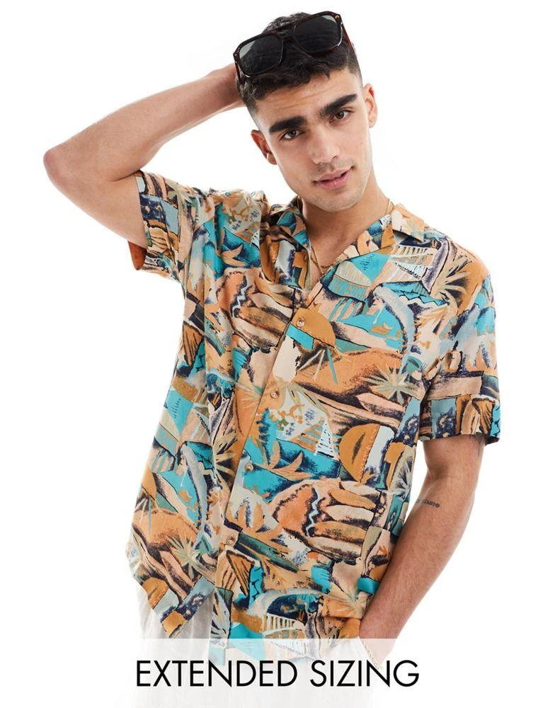 ASOS ASOS DESIGN relaxed revere shirt with vintage abstract hawaiian print 1