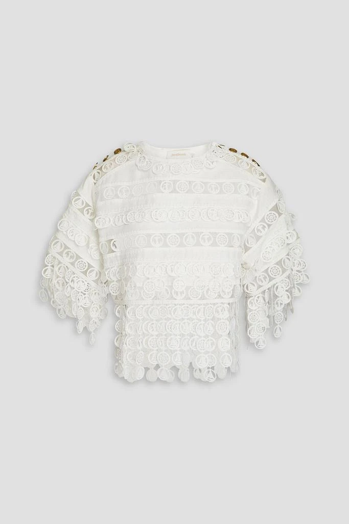 ZIMMERMANN Linen crocheted lace and silk-organza top 1