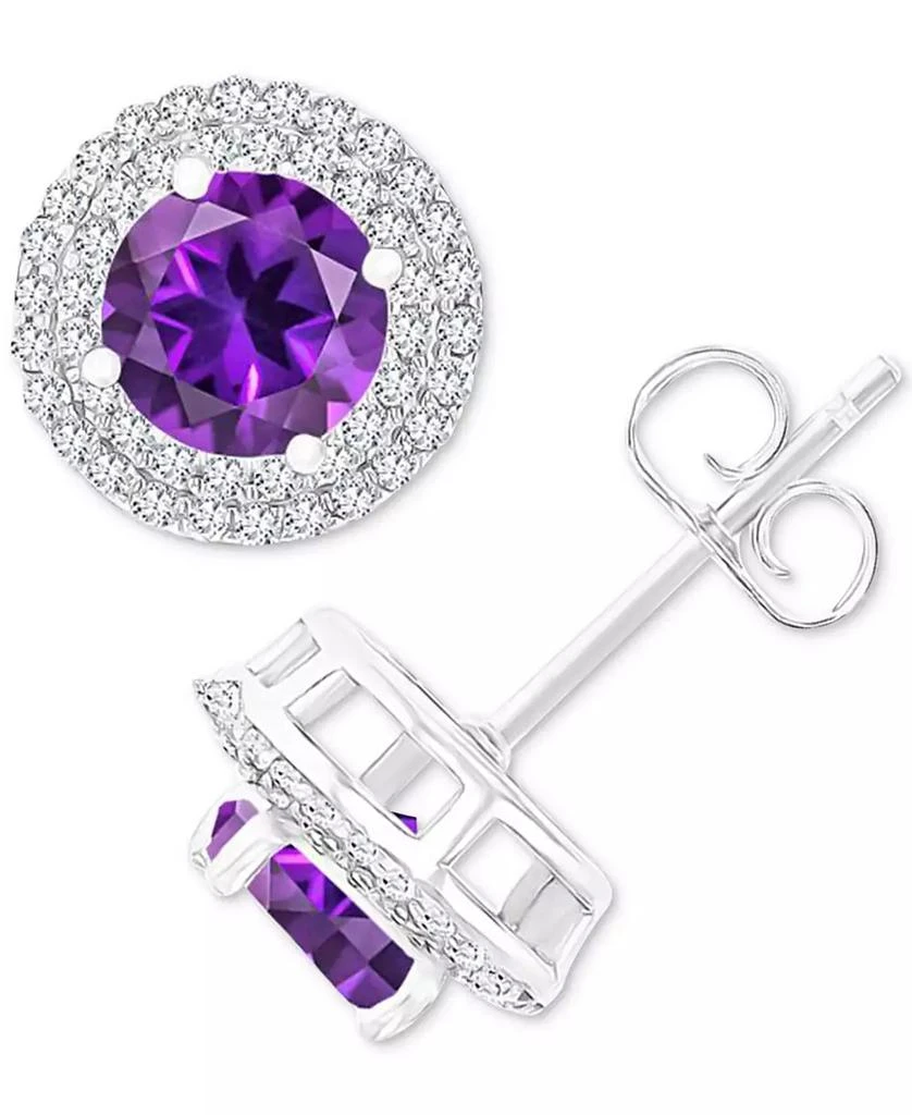 Macy
s Amethyst (1-1/2 ct. t.w.) 
Lab-Grown White Sapphire (1/2 ct. t.w.) Halo Birthstone Stud Earrings in Sterling Silver (Also in Additional Birthstones)
