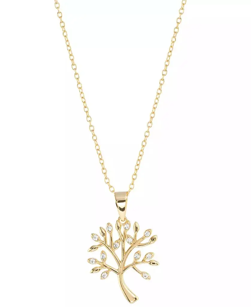 Macy's Cubic Zirconia Tree Of Life Pendant Necklace (1/4 ct. t.w.) in 14k Gold over Sterling Silver