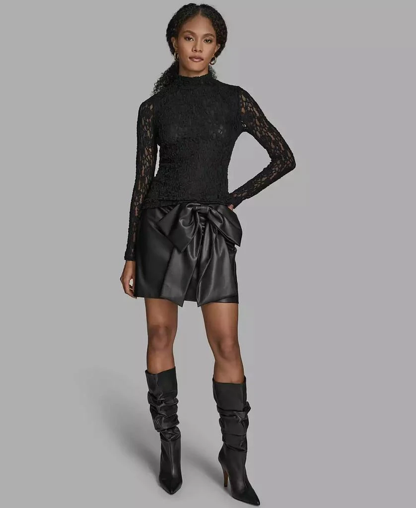 bcbg black lace dress long sleeve BCBGMAXAZRIA Black Lace-Trim Midi Dress main image 1