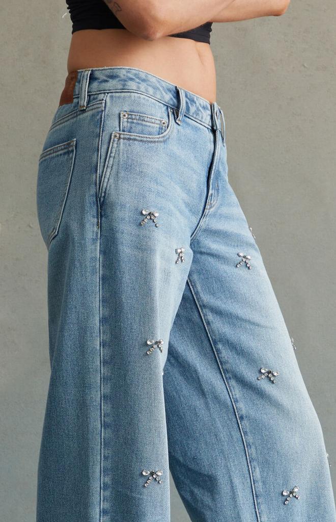 RARE DNM EDIT Light Indigo Rhinestone Bow Low Rise Baggy