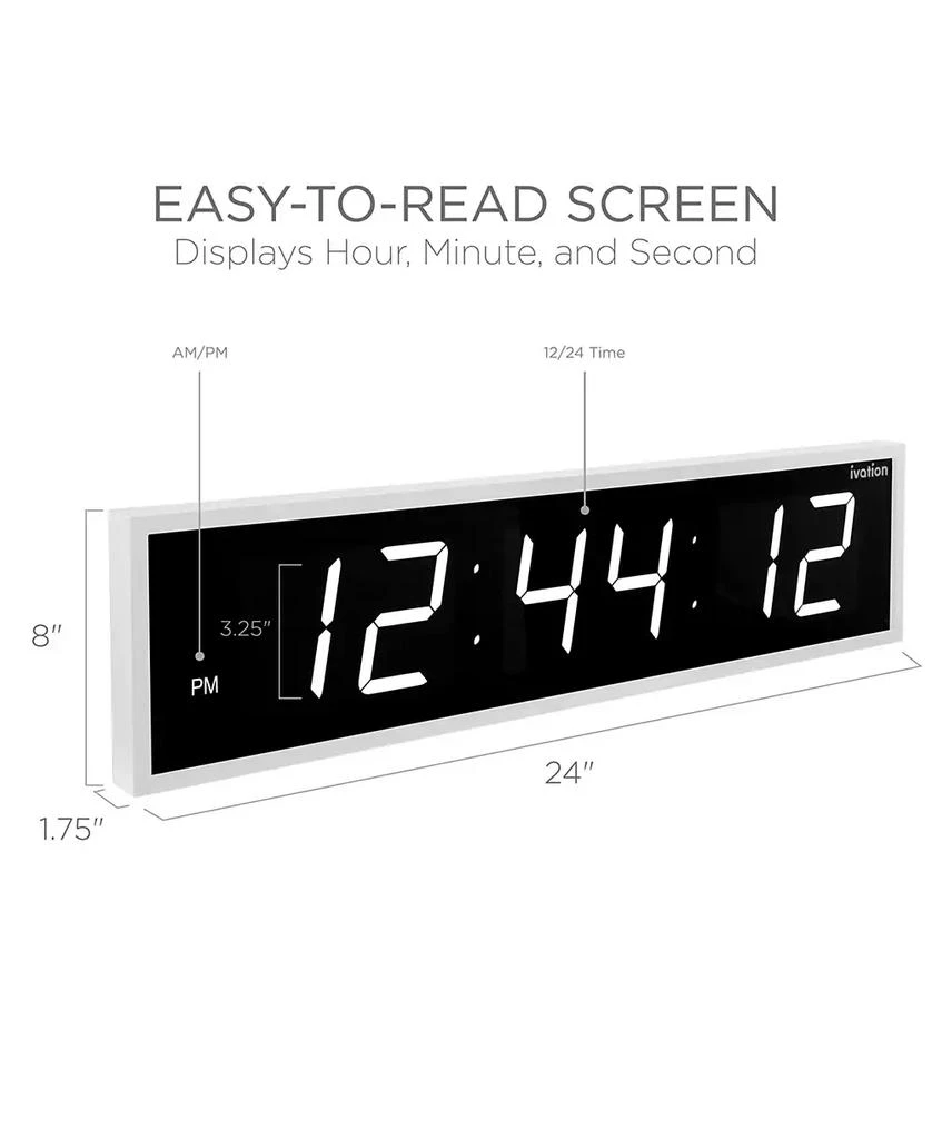 Ivation Large Digital Clock, 24" LED Wall Clock with 6-Level Brightness 2
