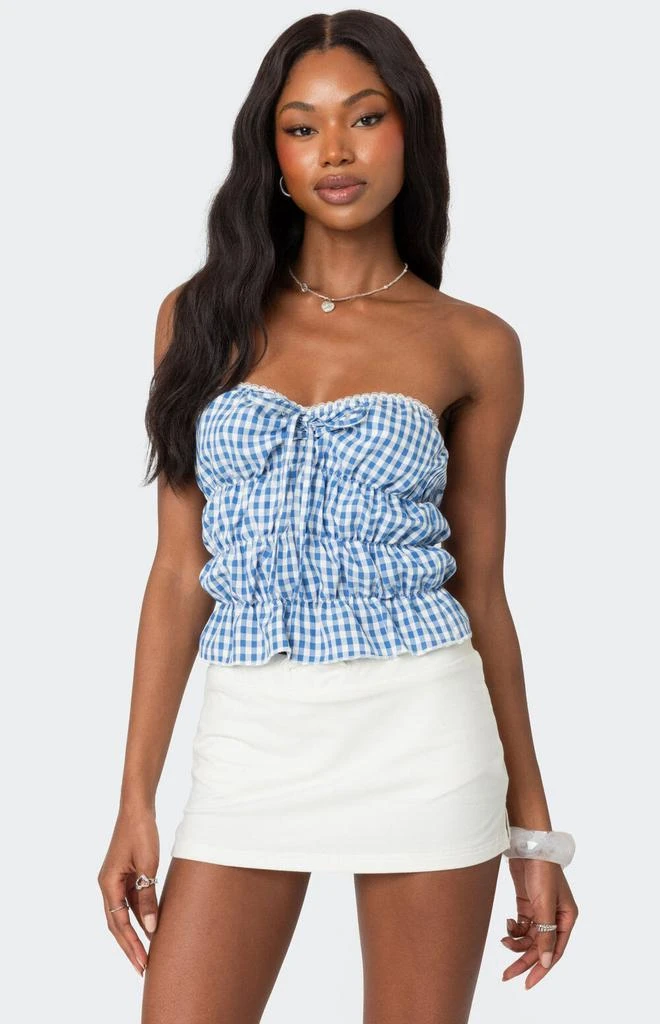 Edikted Lanna Gingham Elastic Scrunch Top 1