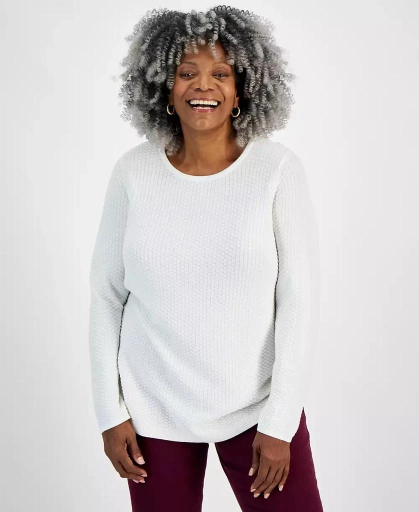 Style & Co Plus Size Cotton Textured Curved-Hem Sweater, Created for Macy's 1