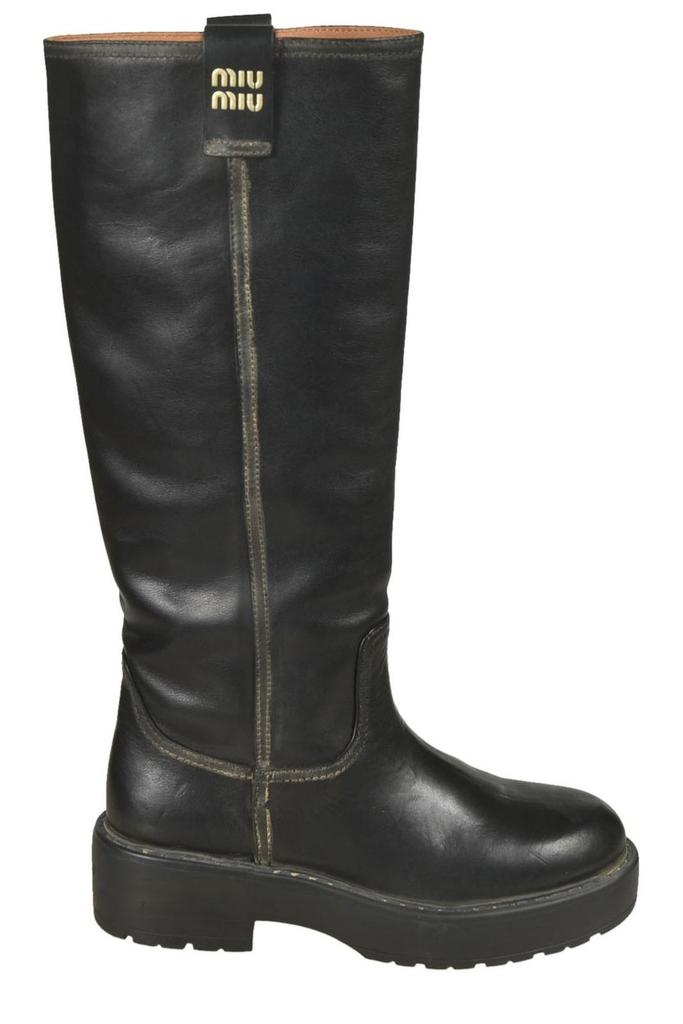 Miu Miu - Logo-Detailed Leather Ankle Boots - Black - IT 40 - Moda