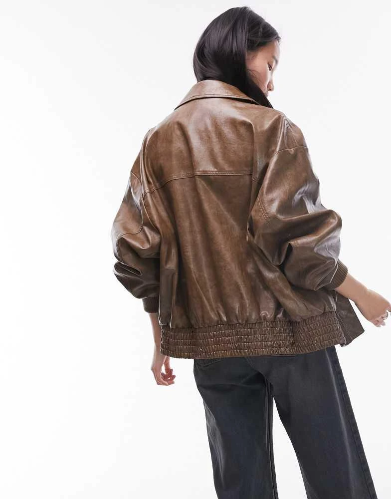 Topshop Topshop faux leather bomber jacket in washed brown 3