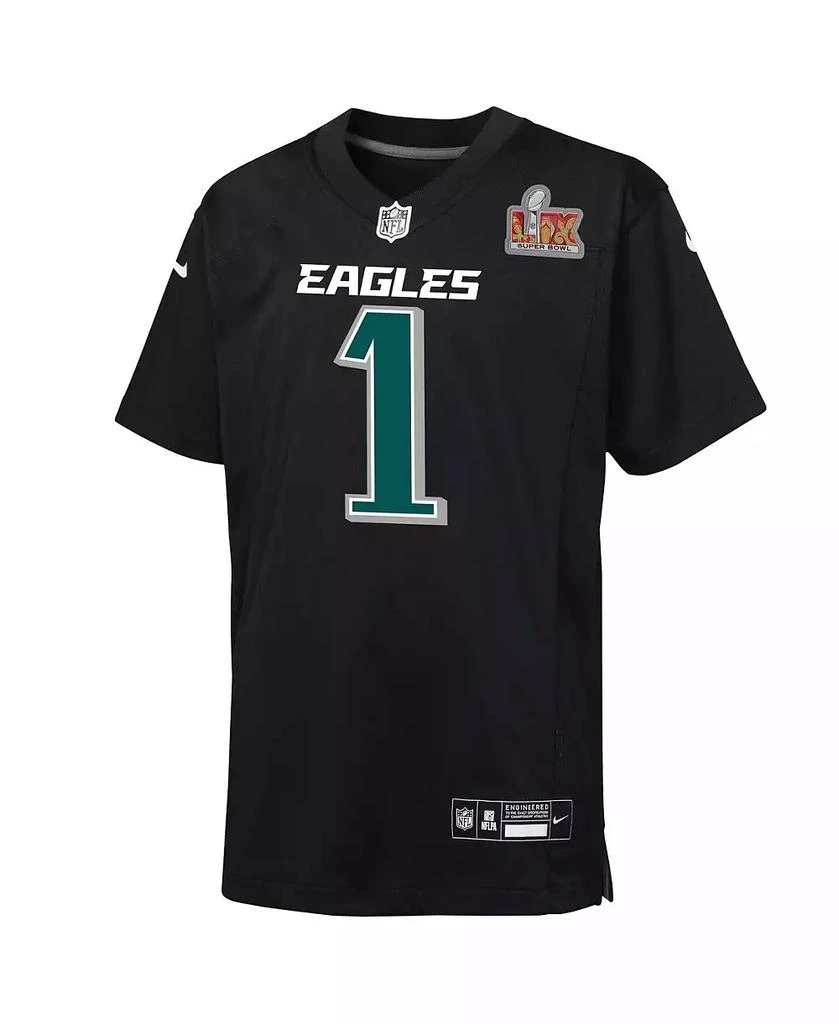 NIKE Big Boys and Girls Jalen Hurts Carbon Black Philadelphia Eagles Super Bowl LIX Patch Fashion Game Player Jersey 3