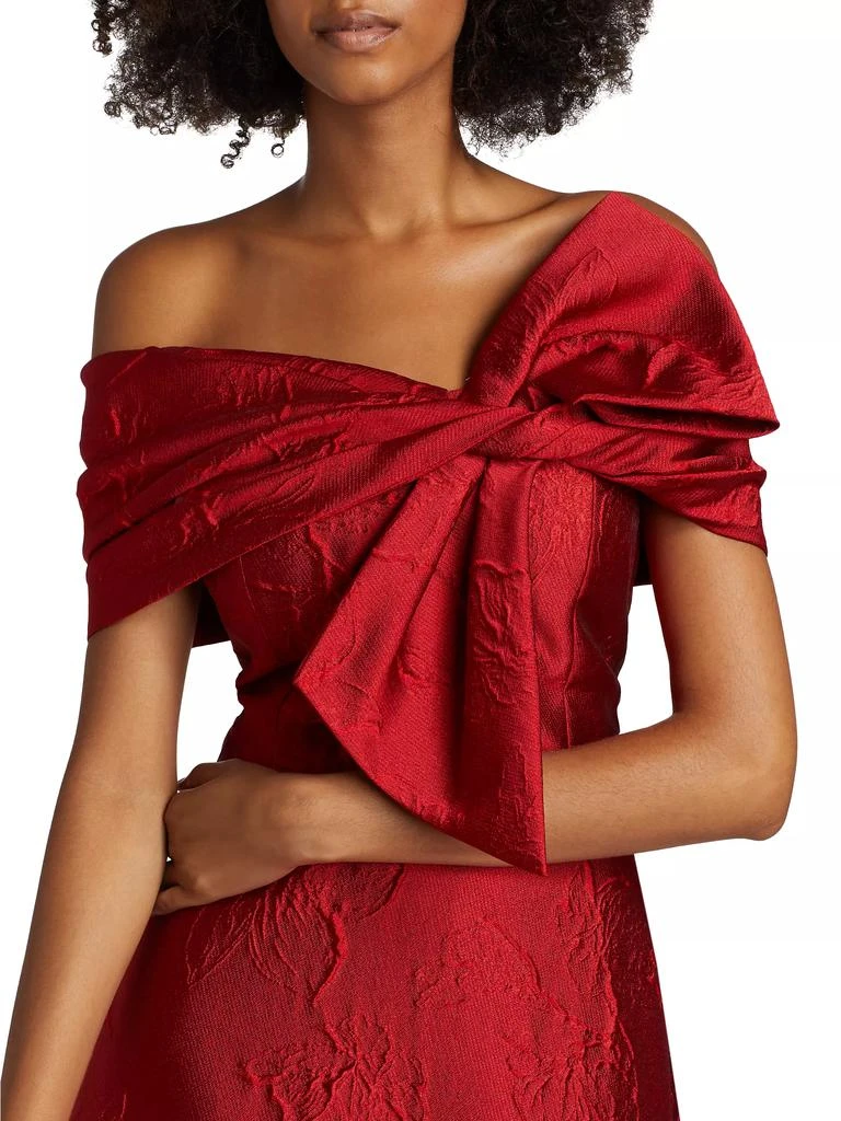 Teri Jon Floral Jacquard Bow-Shoulder Gown 6