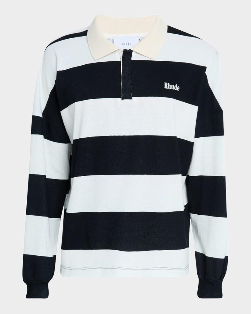 Rhude Men's Stripe Pique Long-Sleeve Polo Shirt