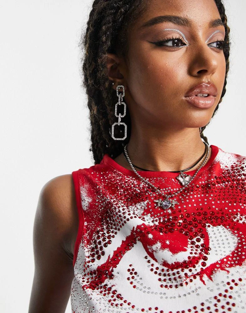 Jaded London Jaded London crop vest with diamante Y2K eye graphic 2