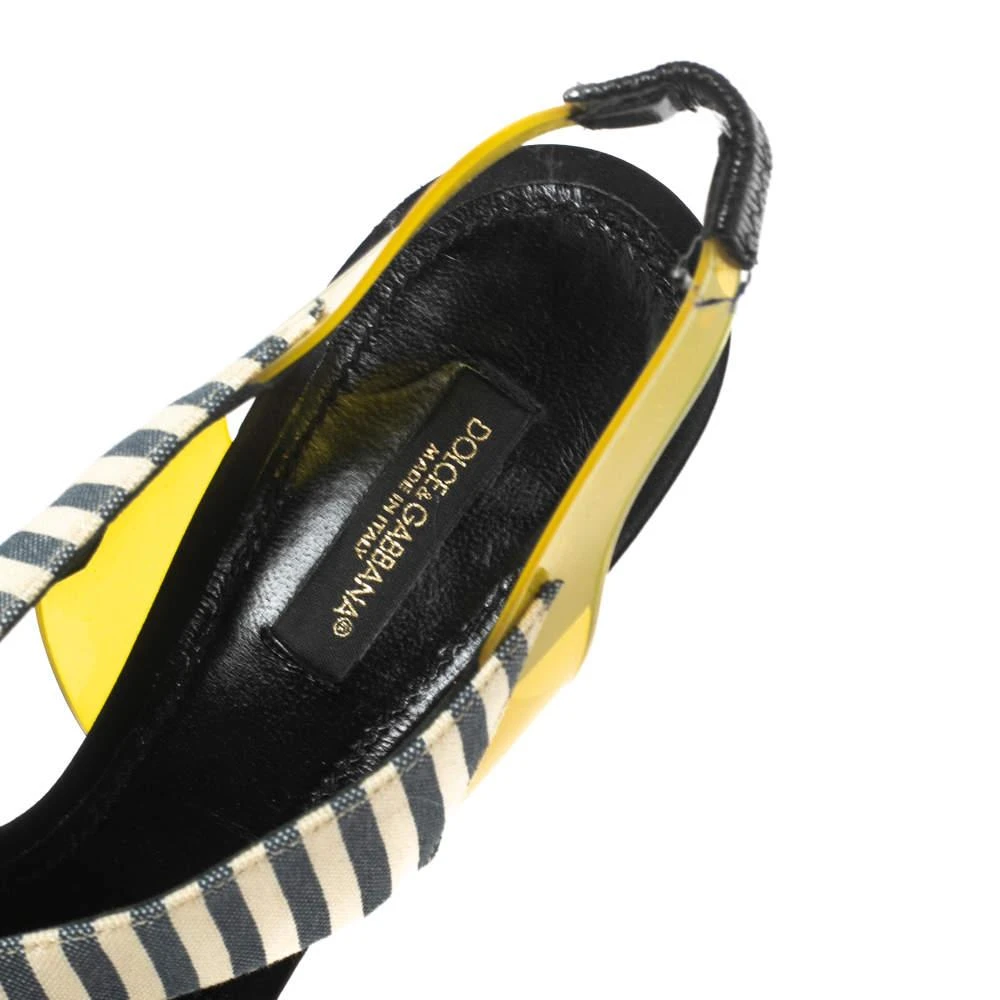 Dolce & Gabbana Dolce & Gabbana Multicolor Striped Fabric and PVC Cross Strap Slingback Wedge Sandals Size 37 7