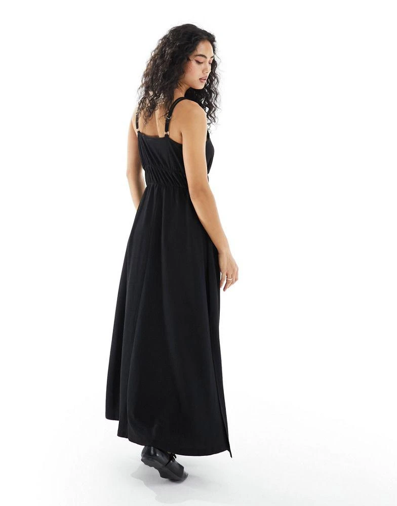 Y.A.S. Y.A.S  textured double strap tie front cami maxi dress in black 3