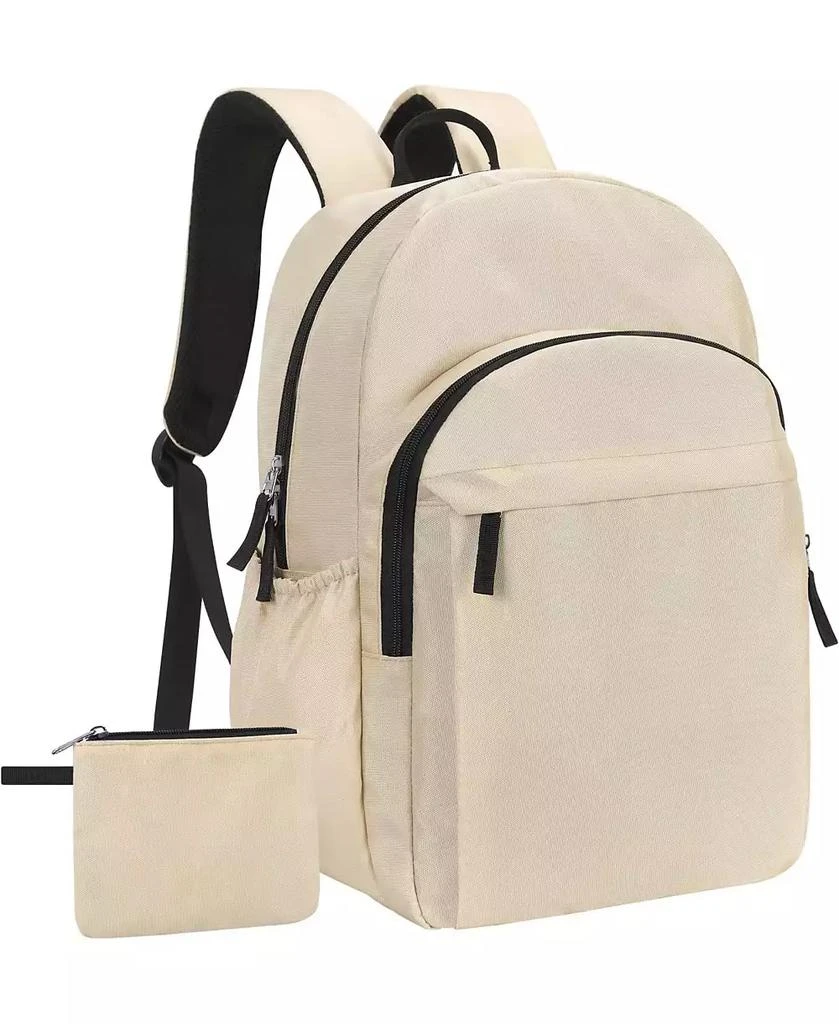 Wosofe 15.6 inch Basic Backpack for Men, Travel Backpack Carry on, Water Resistant School Backpacks for Teens, College Back Pack Bookbag for Boys Girls, Work Backpacks for Women(Beige)