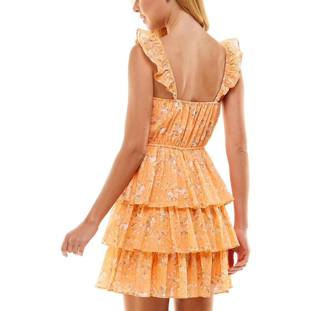 City Studio Juniors Womens Floral Tiered Fit & Flare Dress 2
