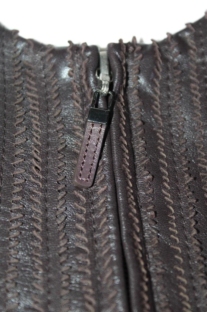 WORTH Womens Dark Brown Leather Textured Full Zip Long Sleeve Jacket 4
