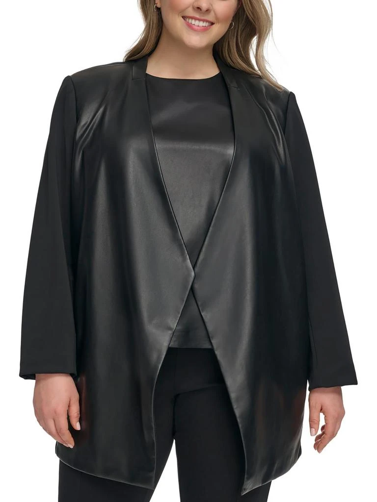 Calvin Klein Plus Womens Faux Leather Trim Evening Wear Open Front 1