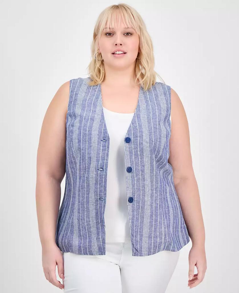 And Now This Trendy Plus Size Striped Three-Button Vest, Exclusively at Macy's