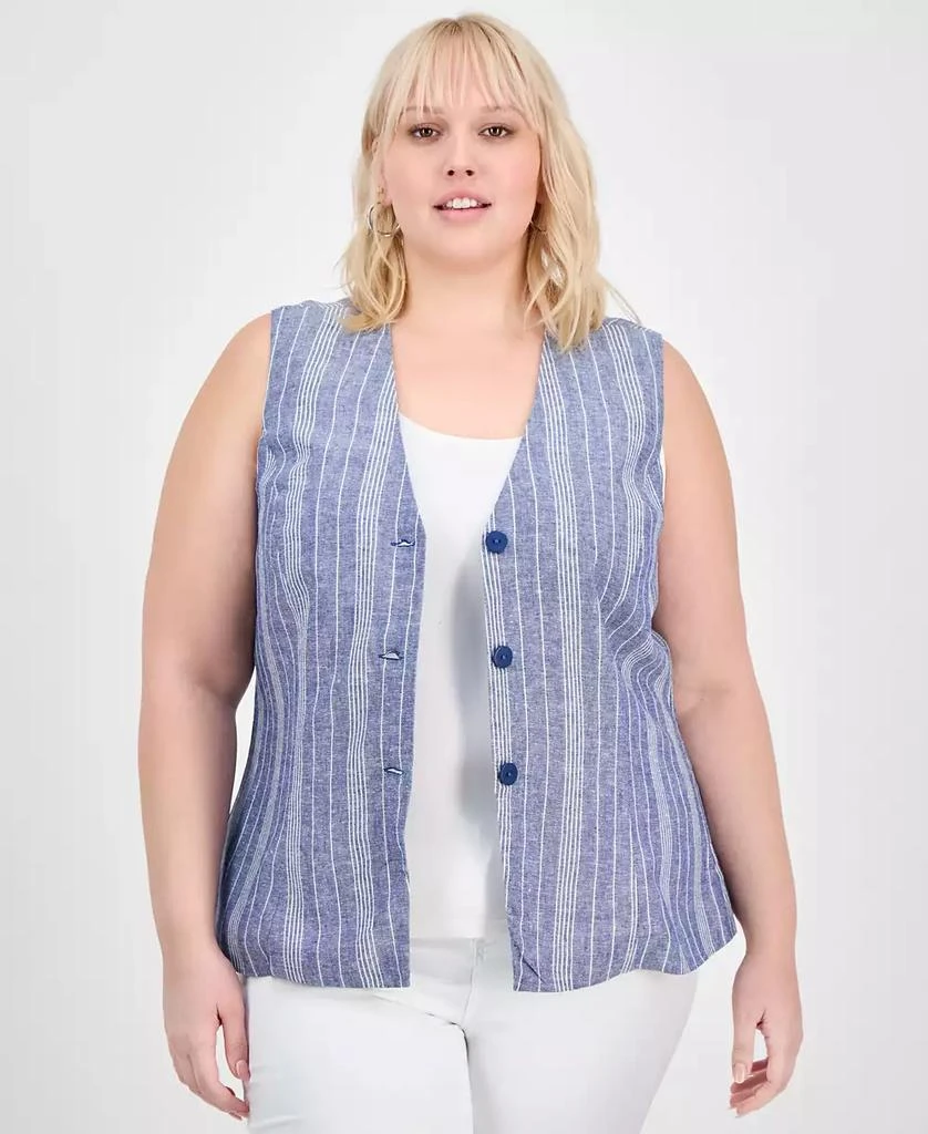 And Now This Trendy Plus Size Striped Three-Button Vest, Exclusively at Macy's 1