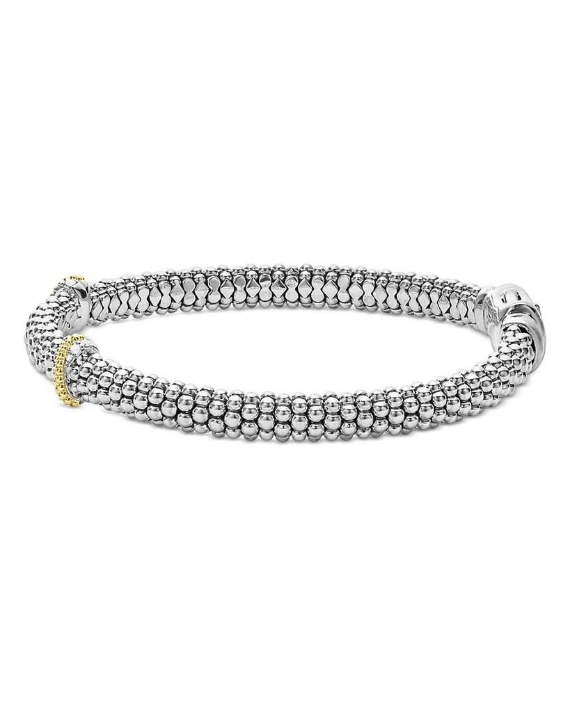 LAGOS Sterling Silver & 18K Gold Double X Station Caviar Luxe Diamond Bracelet 5