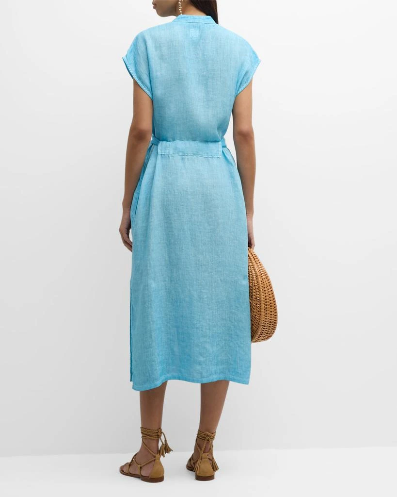 120% Lino Belted Cap-Sleeve Linen Midi Shirtdress 4