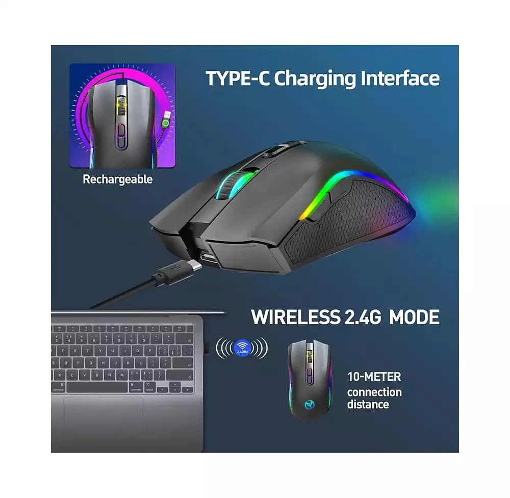 risokeys RGB Wireless Gaming Mouse - 6-Speed DPI (Up to 4800), 650mAh Rechargeable, Ergonomic for Gaming/Office, Easy-to-Use for Gamers/Professionals 6