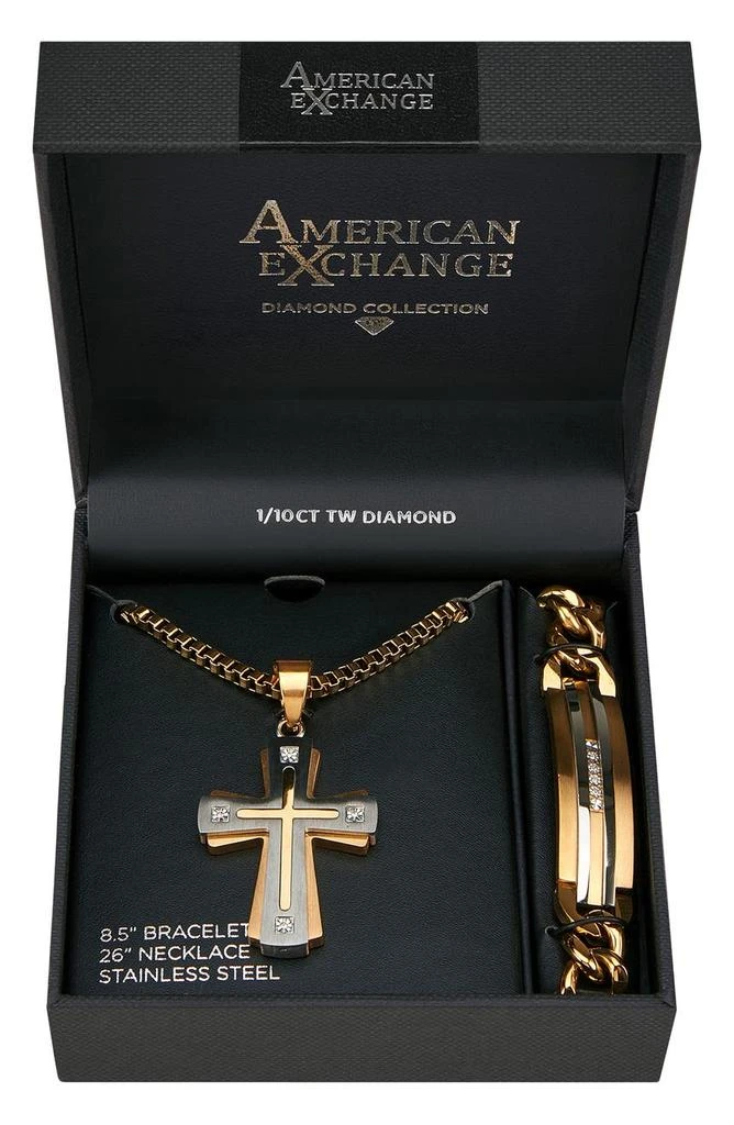 AMERICAN EXCHANGE Two-Tone Cross Diamond Pendant Necklace & Bracelet Set - 0.10 ctw 3