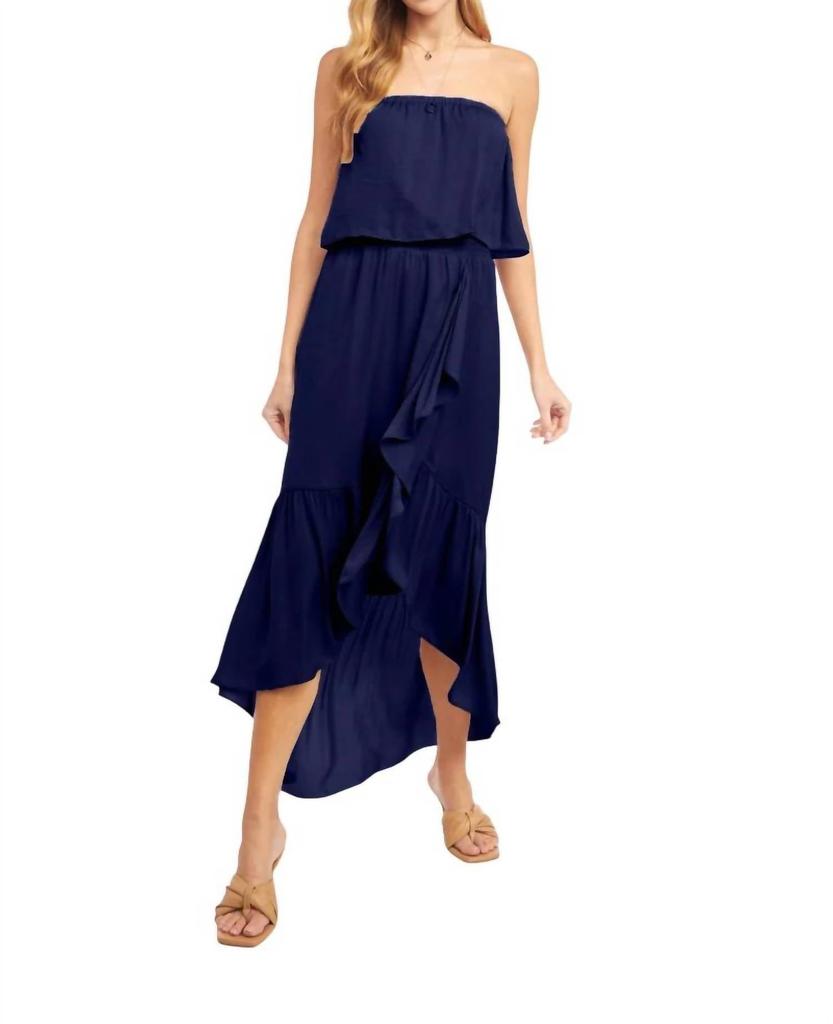 Naked Zebra Reece Maxi High Low Tube Dress In Midnight