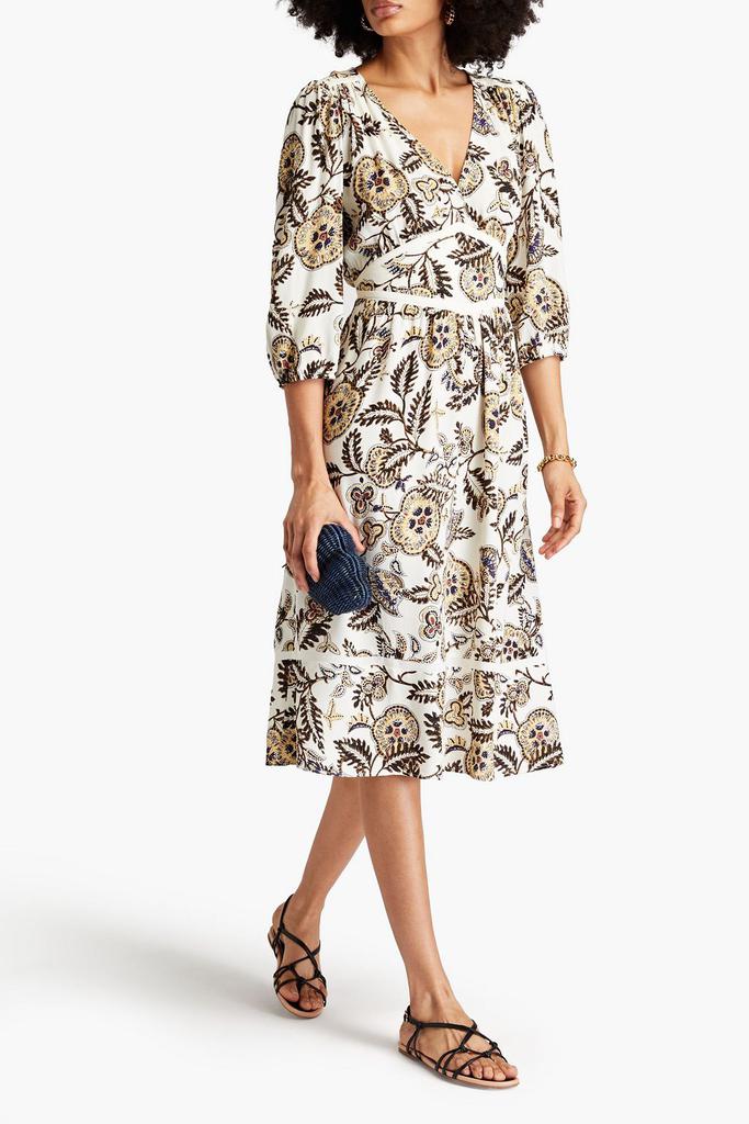 ba&sh Vienne gathered printed crepe midi dress