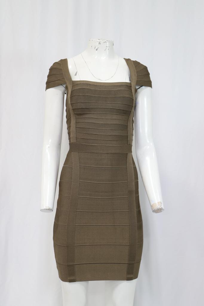 Herve Leger Kristen Mini Dress in Olive Rayon