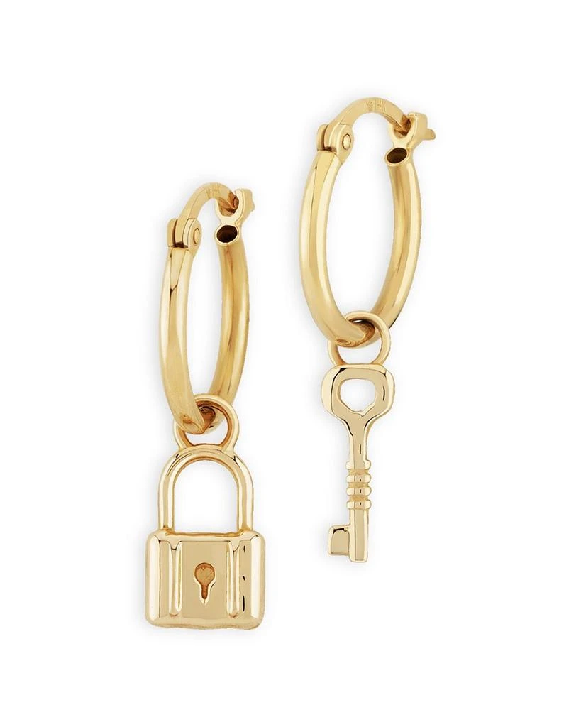 Moon & Meadow Lock & Key Dangle Hoop Earrings in 14K Yellow Gold - Exclusive 1