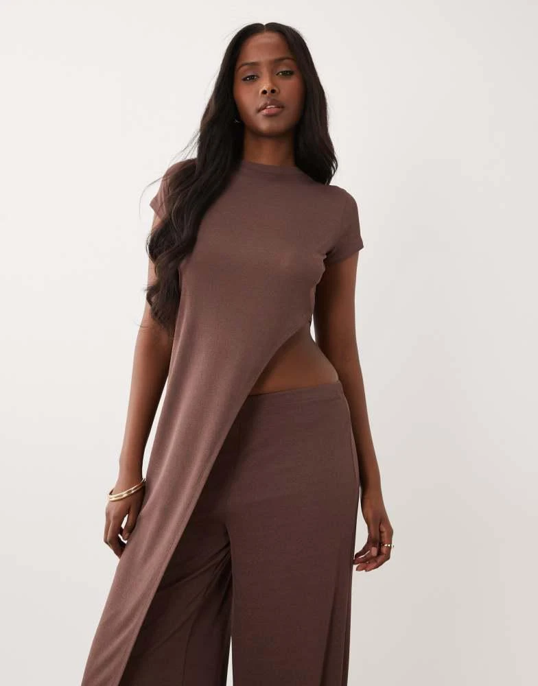 ASOS ASOS DESIGN sheer onion skin longline tunic top co-ord in chocolate 2