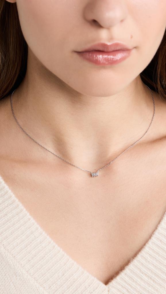 Suzanne Kalan 14k White Gold Classic Diamond Micro Bar Pendant Necklace
