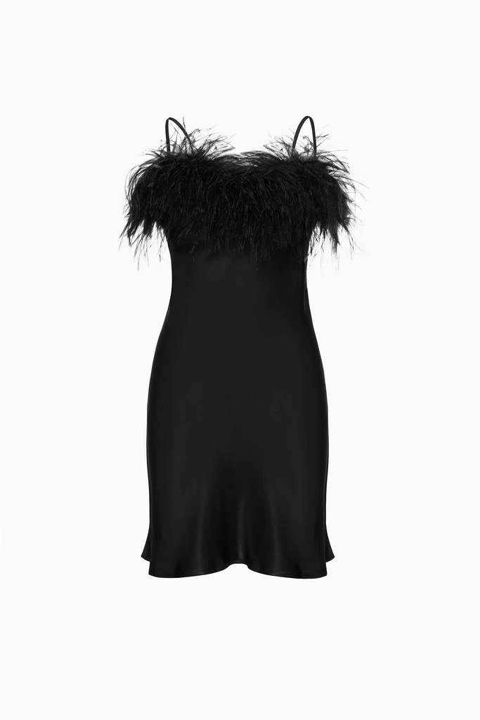 Sleeper Boheme Mini Slip Dress with Feathers in Black 2
