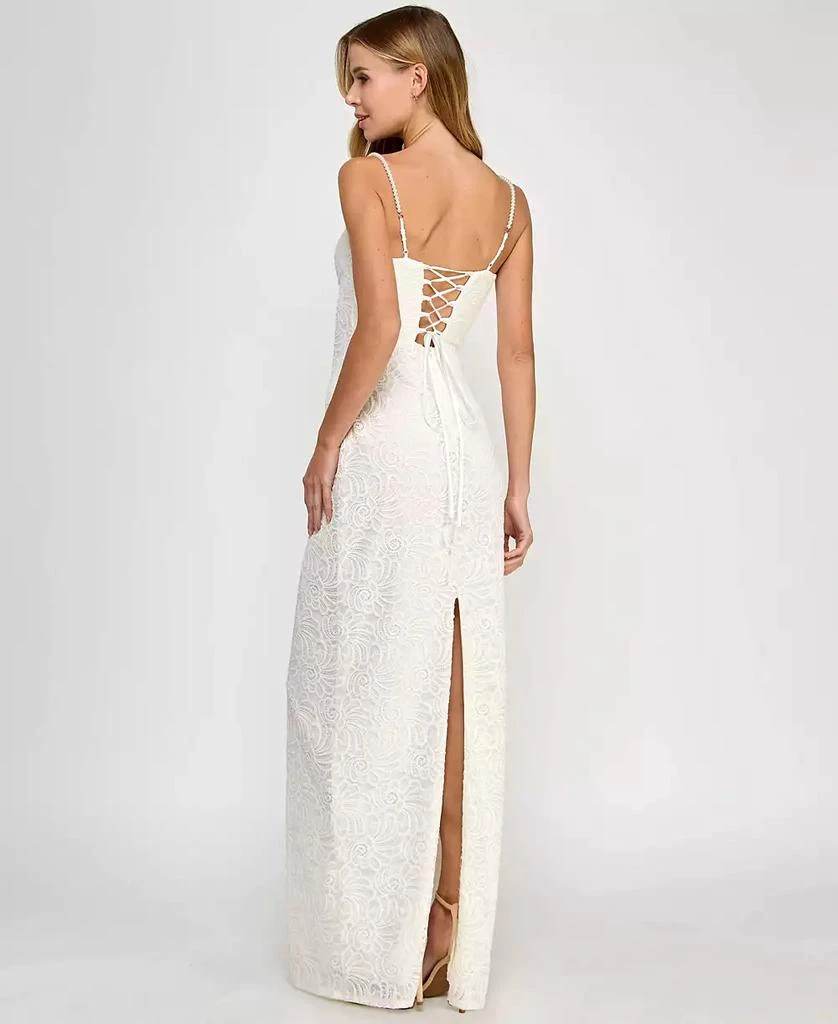 SENI & CADE Juniors' Back-Slit Lace Gown 2
