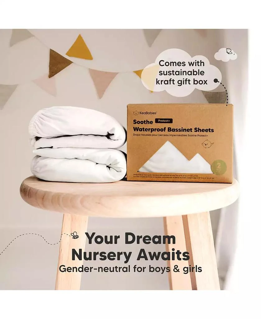 KeaBabies 2pk Soothe Waterproof Bassinet Sheets for Girls, Boys, 33x17 Universal Baby Bassinet Mattress Protector Cover 9