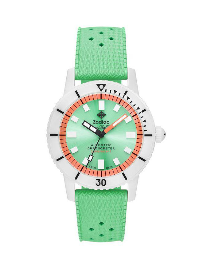 ZODIAC Ceramic Compression Diver Automatic Rubber Strap Watch, 41mm