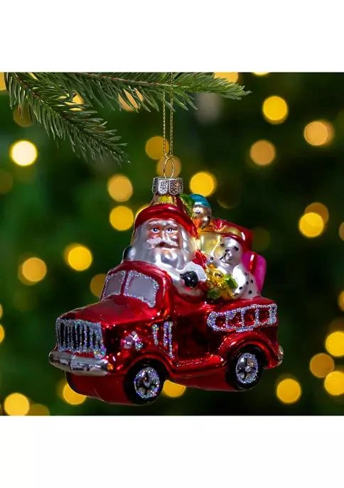 Northlight 4Inch Red Fire Truck with Santa and Presents Glass Christmas Ornament 2