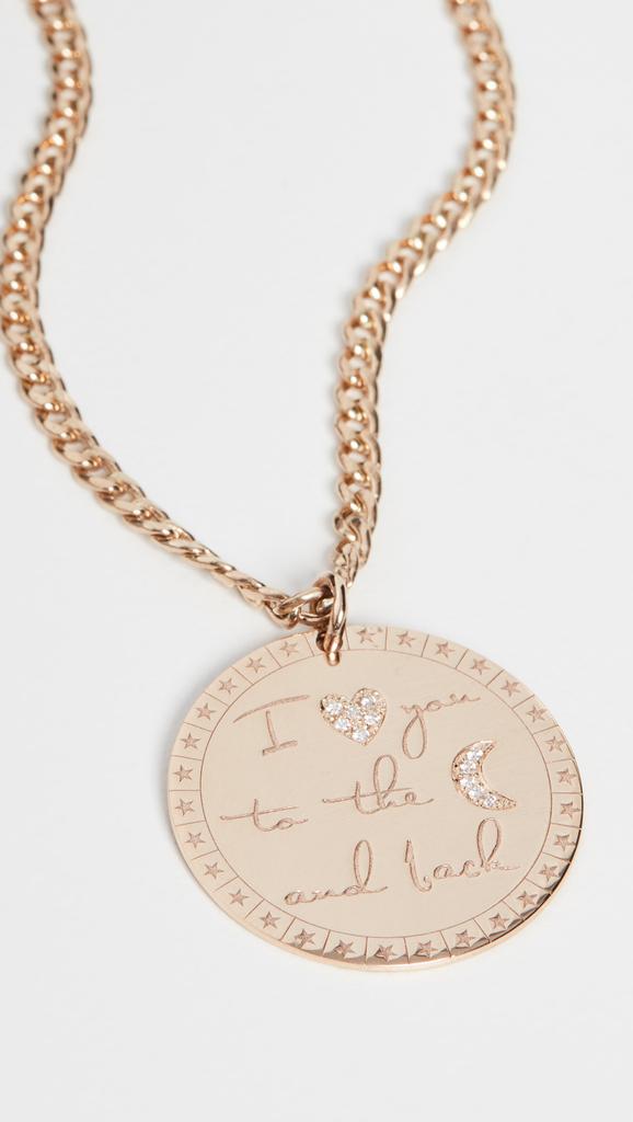 Zoe Chicco 14k Large "I Love You to the Moon & Back" Mantra on Small Curb Chain Necklace