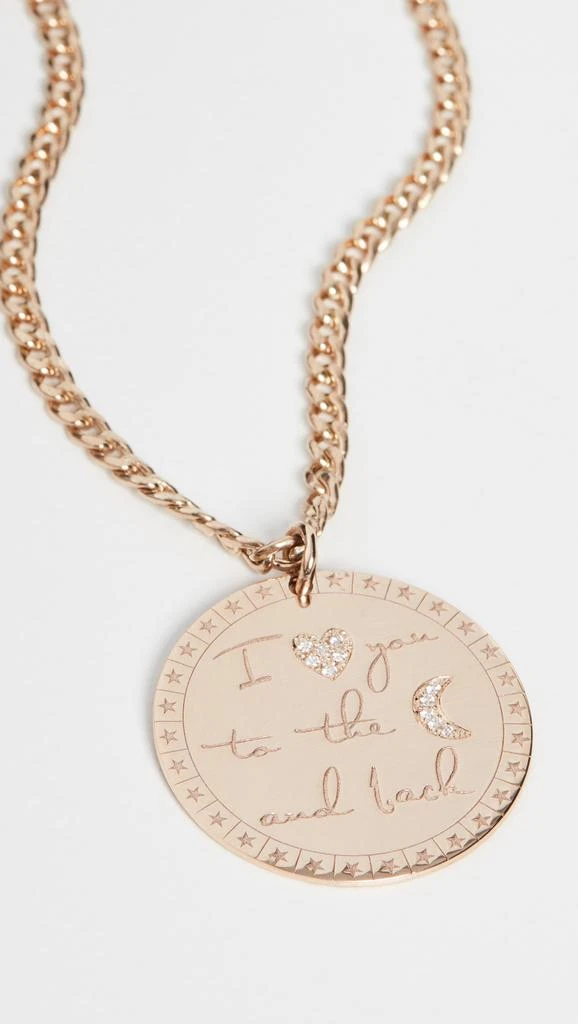 Zoe Chicco 14k Large "I Love You to the Moon & Back" Mantra on Small Curb Chain Necklace 1