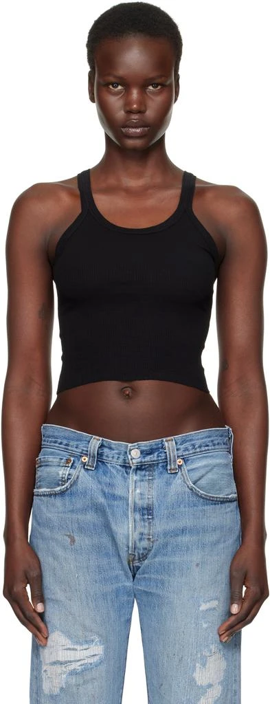 Re/Done Black Hanes Edition Cropped Ribbed Tank Top 1