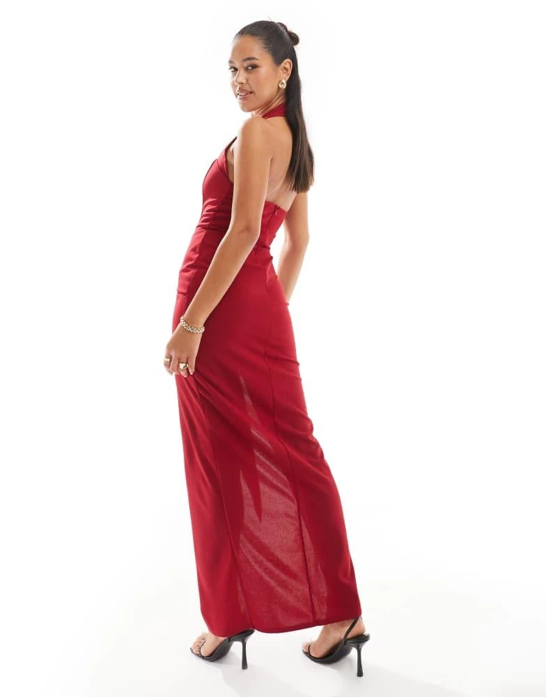 TFNC TFNC crepe square neck maxi dress with drape waist in red 4