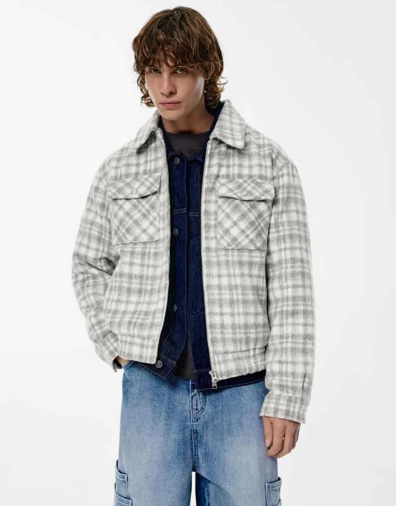 Pull&Bear Pull&Bear Soft checked jacket in white/grey 1