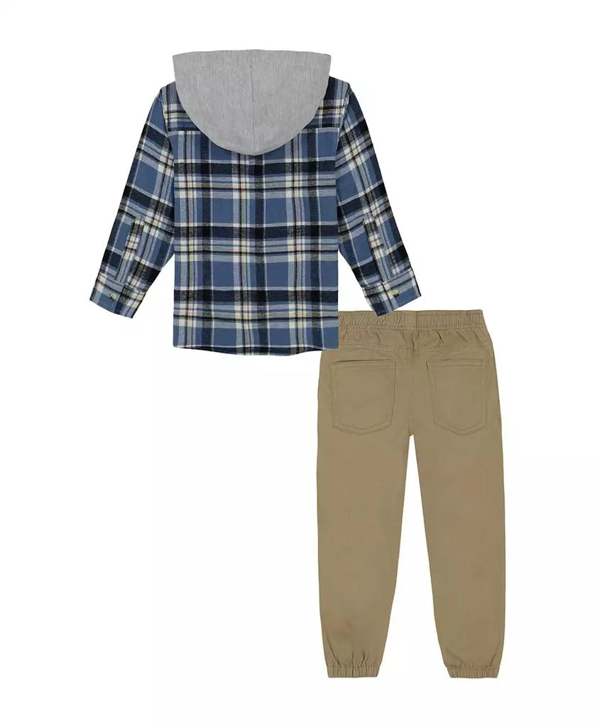 KIDS HEADQUARTERS Toddler and Little Boys, Plaid Woven Shirt with Knit Hood Twill Joggers 2