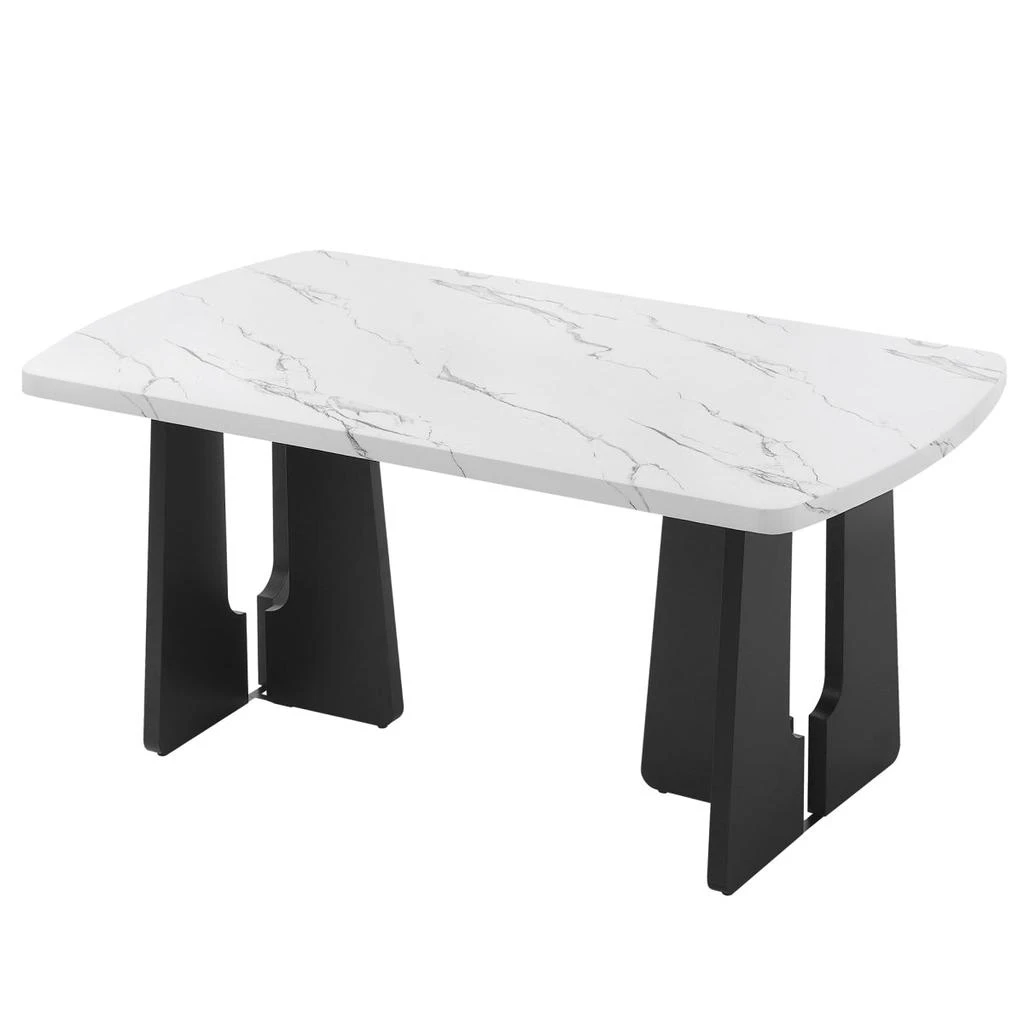 Streamdale Furniture Streamdale 63" Modern Faux Marble Dining Table - Black/White Top with Geometric Legs 6