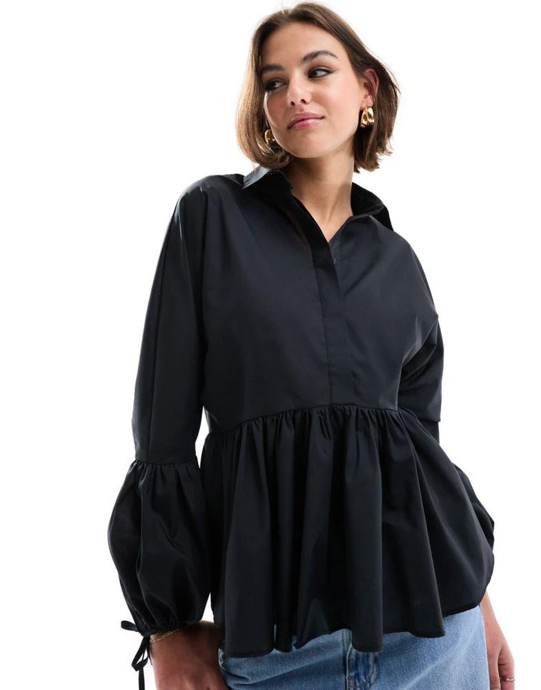 ASOS ASOS DESIGN dropped waist peplum shirt in black 1