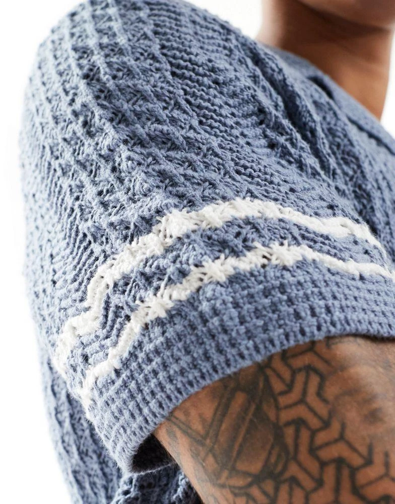Abercrombie & Fitch Abercrombie & Fitch buttonthrough open stitch stripe knit polo in mid blue/white 3